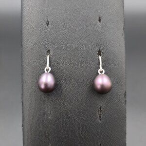 Sterling Silver Genuine Purple Pearl Earrings A7067